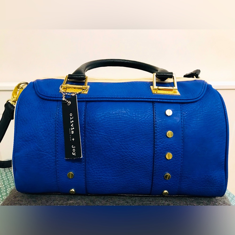 NWT Olivia + Joy White/Blue Leather Shoulder Handbag Purse